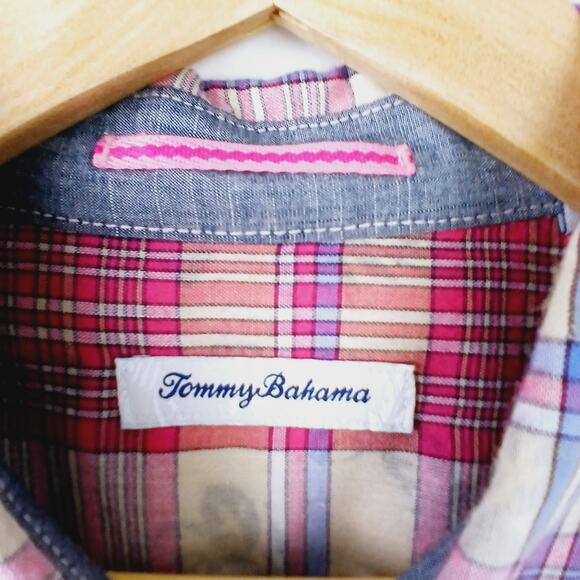 Tommy Bahama SZ L Palapa Plaid Soak Through Fabric Floral Interior Shirt $135 - Picture 5 of 6